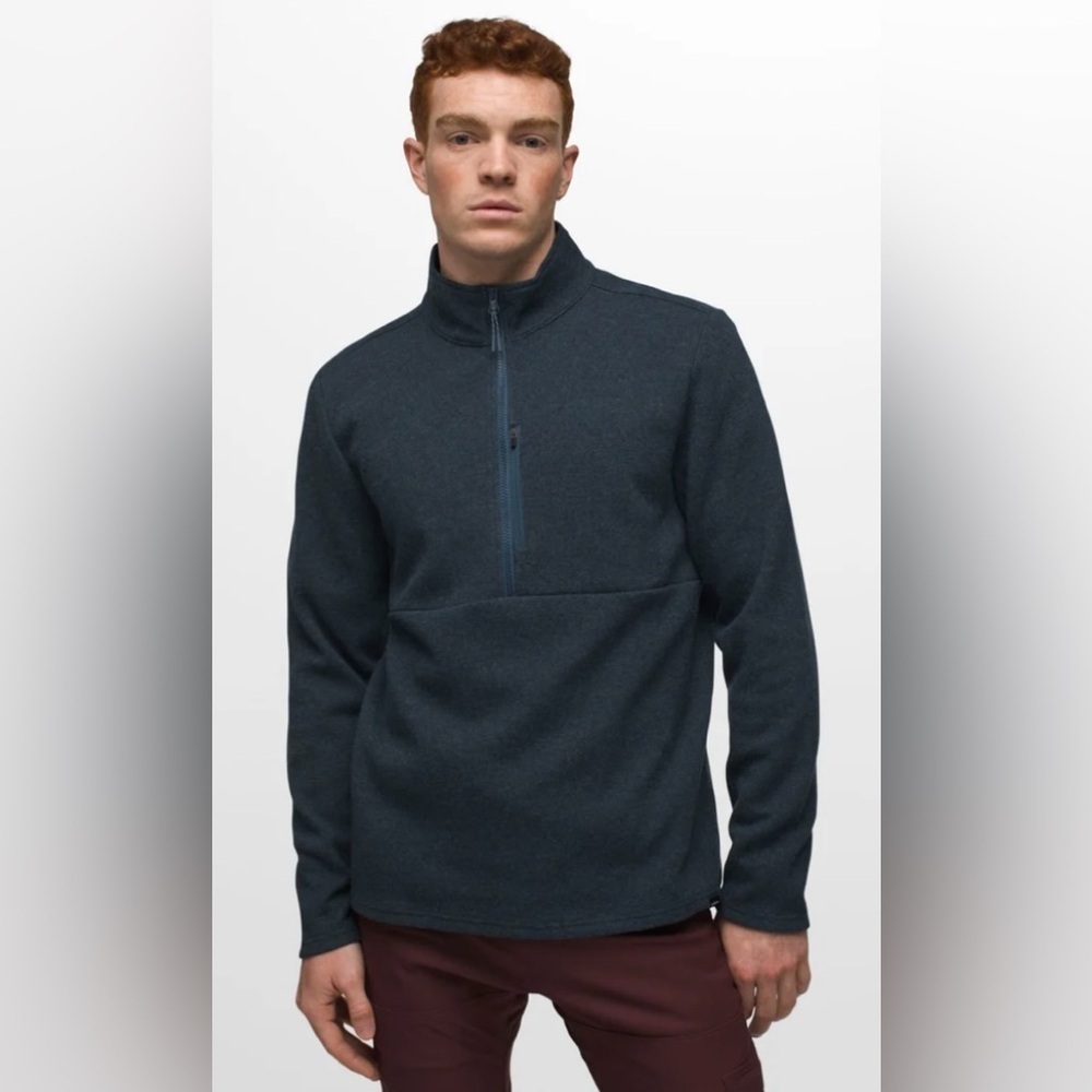NWOT Prana MEN'S ROUTE TRACKER 1/4 ZIP S Navy Nautical Heather